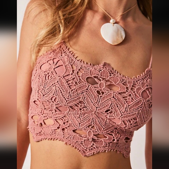 Free People Other - Free People Women's Pink Crochet Lace Athena Bralette Spaghetti Straps Sz M NWT
